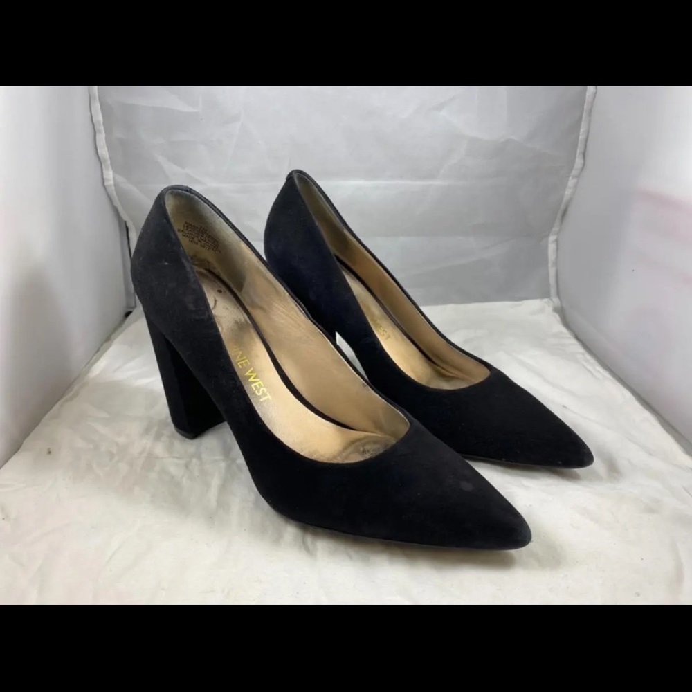 NINE WEST Women's Suede Black Slip On Pointed Toe Heel Sz 7